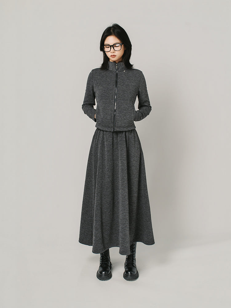 ジップカーデ＆スカートセットアップ