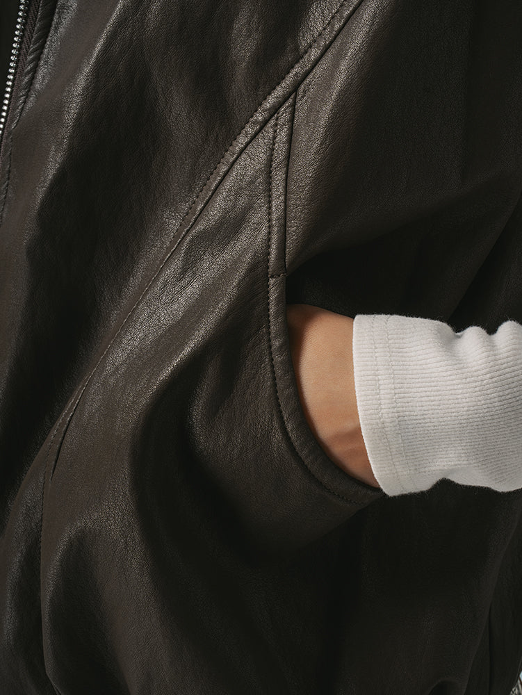 裾ドローストリングレザージャケット