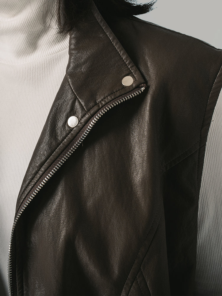 裾ドローストリングレザージャケット