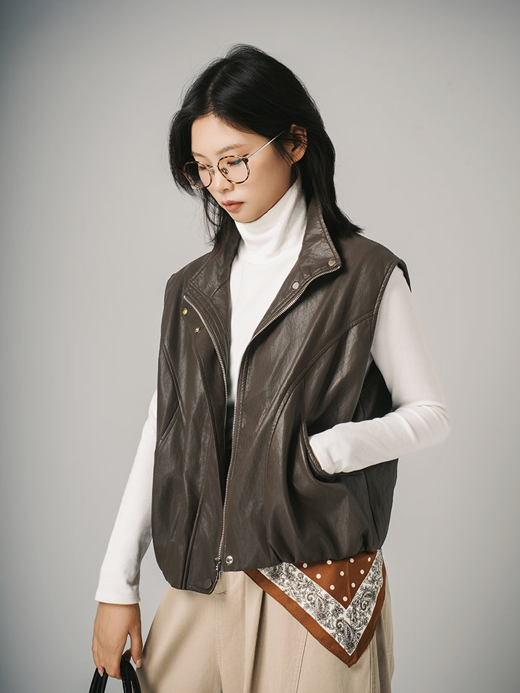 裾ドローストリングレザージャケット