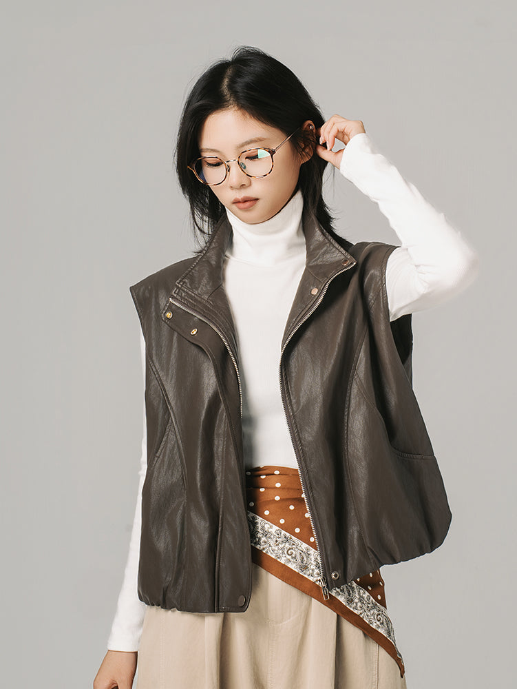 裾ドローストリングレザージャケット