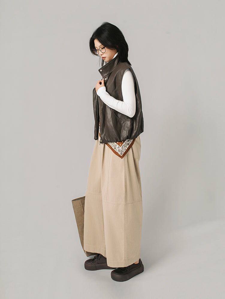 裾ドローストリングレザージャケット