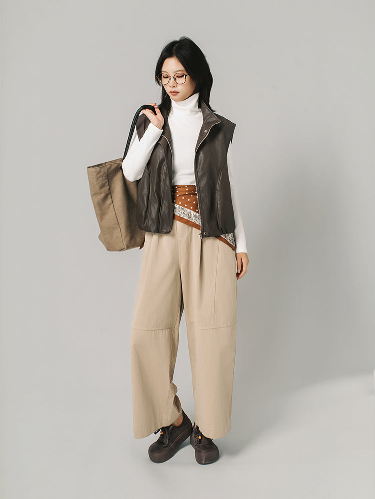 裾ドローストリングレザージャケット