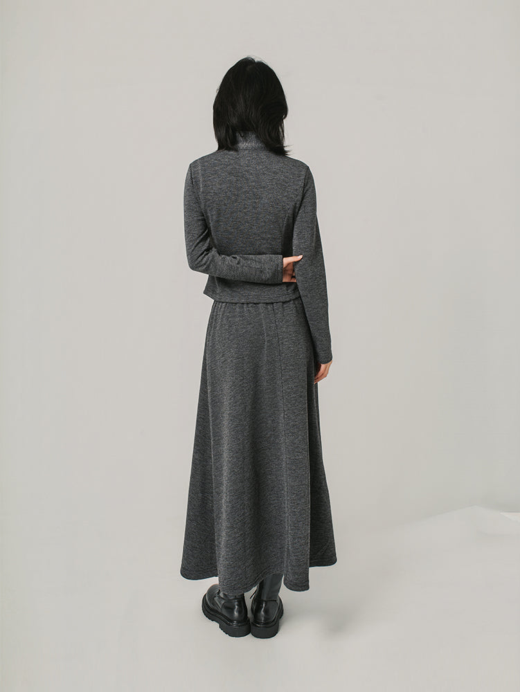 ジップカーデ＆スカートセットアップ