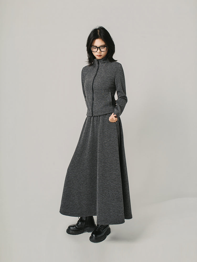 ジップカーデ＆スカートセットアップ