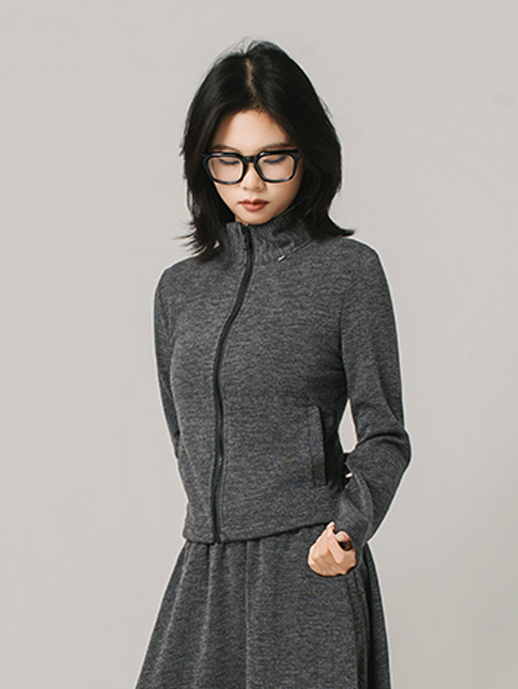 ジップカーデ＆スカートセットアップ