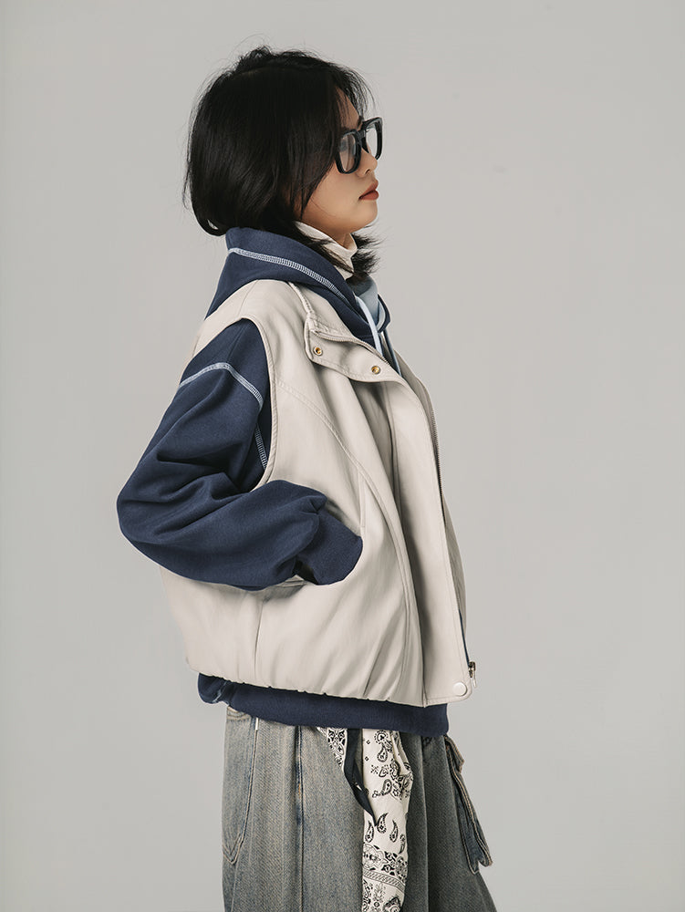 裾ドローストリングレザージャケット