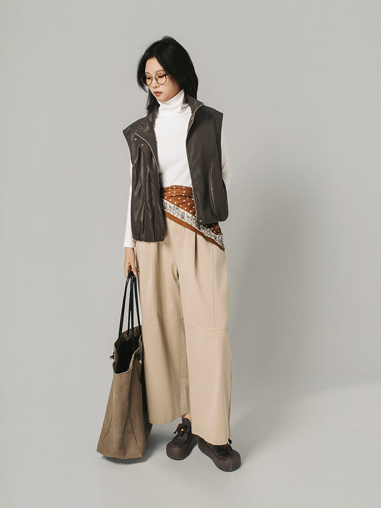 裾ドローストリングレザージャケット