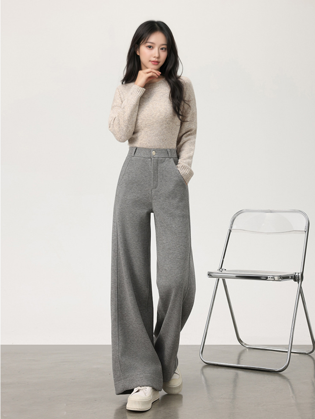 ウールワイドパンツ-qx