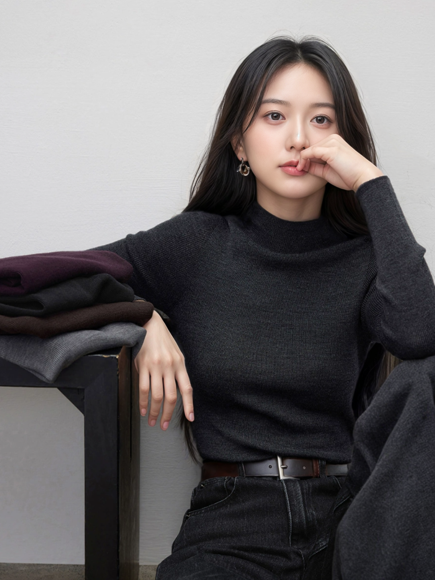 スリムニットカットソー